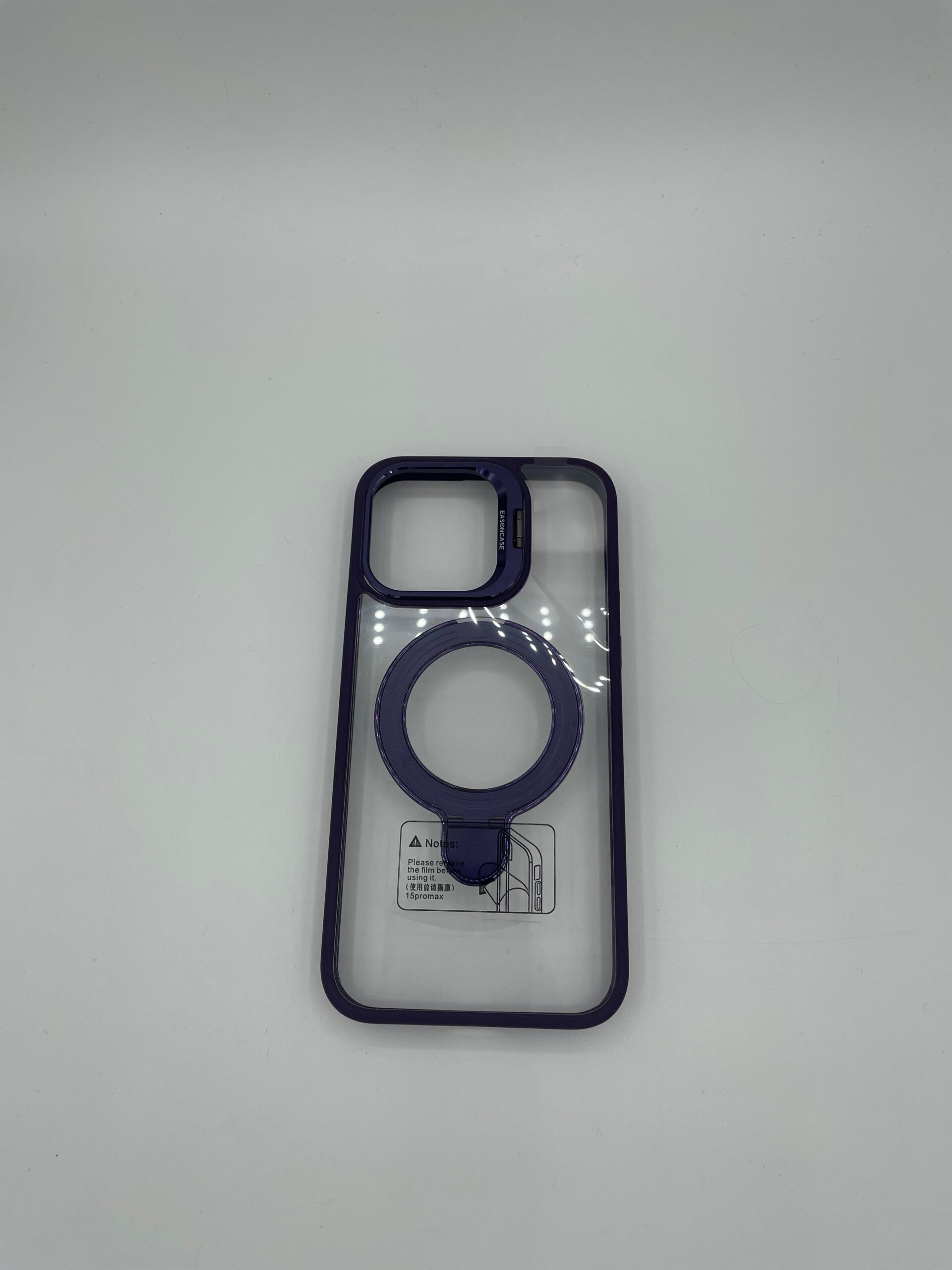 Funda metalica morada transparente con doble soporte iPhone 16 pro max